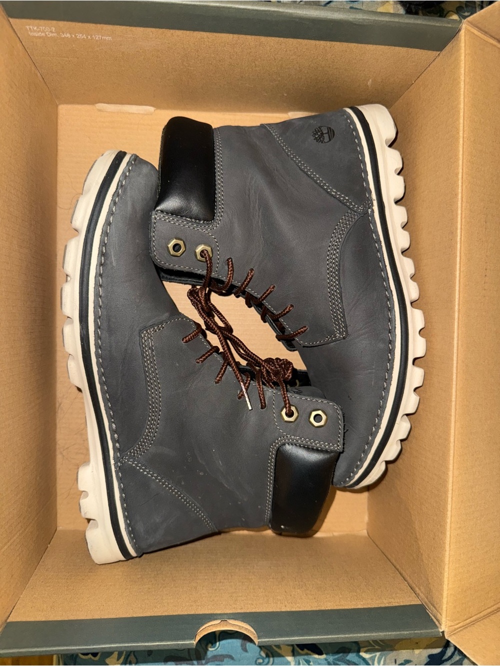 Timberland Gray and Black Women's Lace-Up Winter Boots with White Lug Sole
